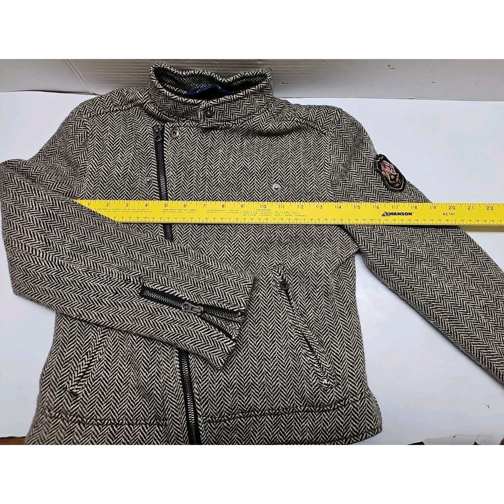Women's Polo Ralph Lauren Tweed Herringbone Moto Jacket Size 14